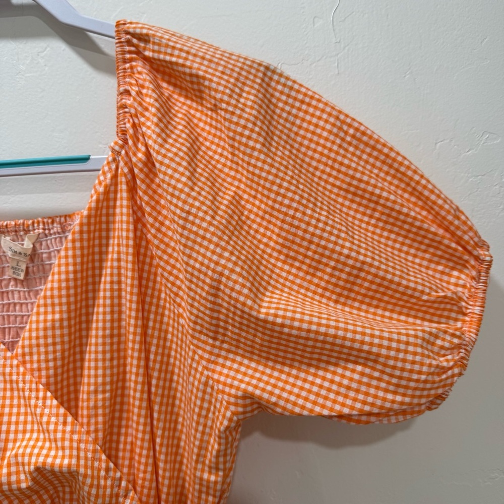 Sim and Sam Cutout Orange Gingham Dress Women's Large Stretch Midi - Picture 7 of 15